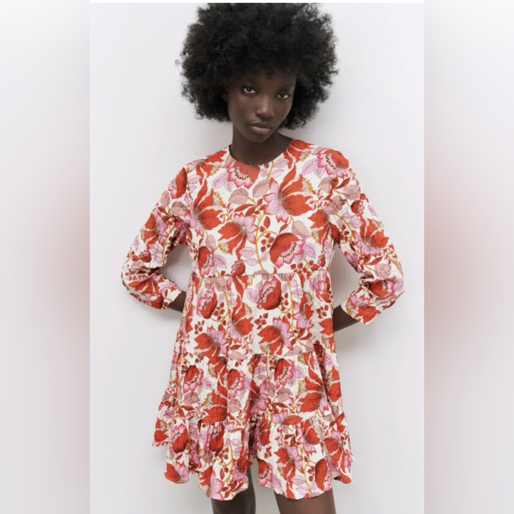 Zara Red and Pink Floral Dress